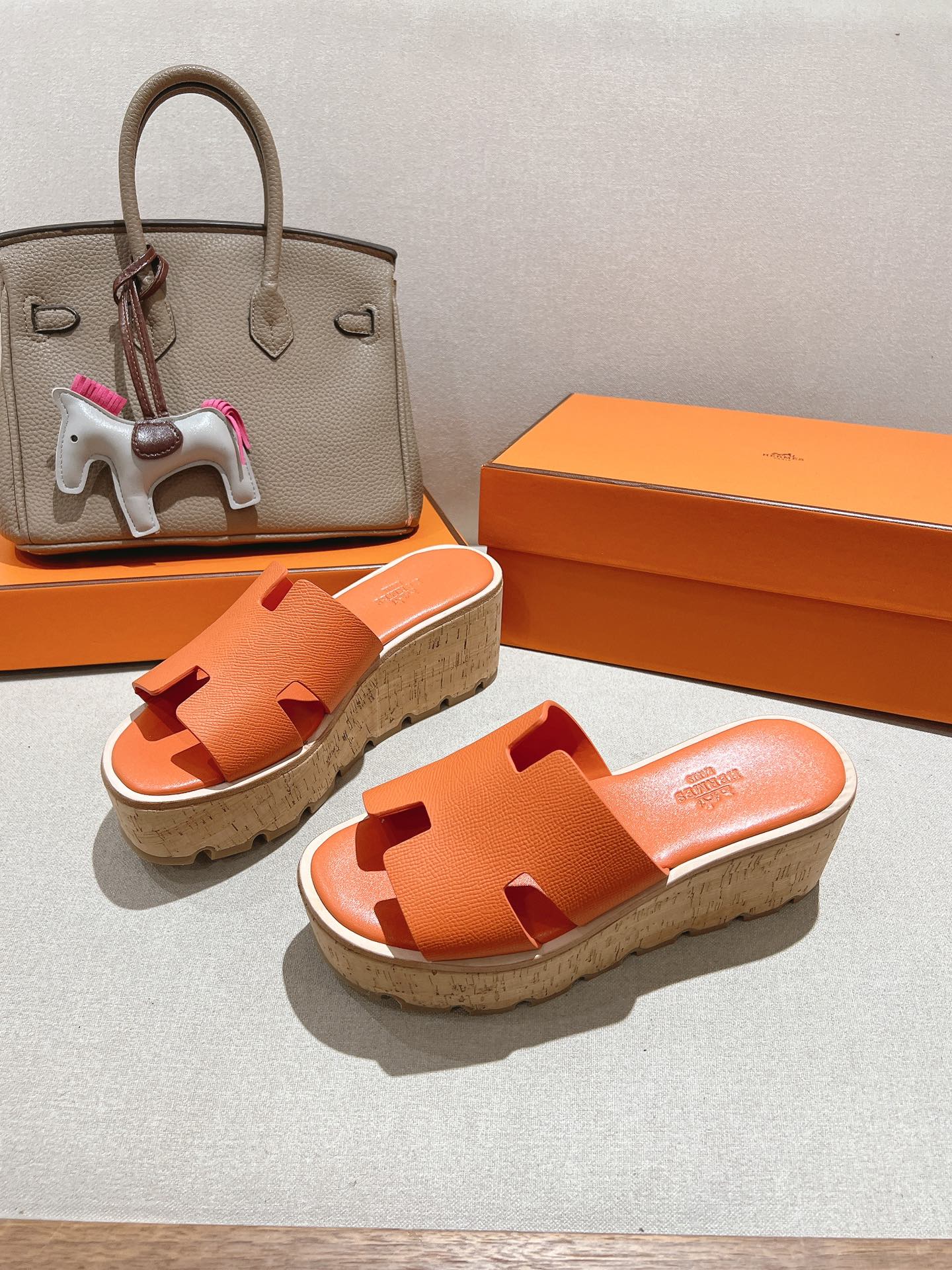 HM 25S HIGH WEDGE SANDALS IN ORANGE LAMBSKIN STYLE 4 - 35