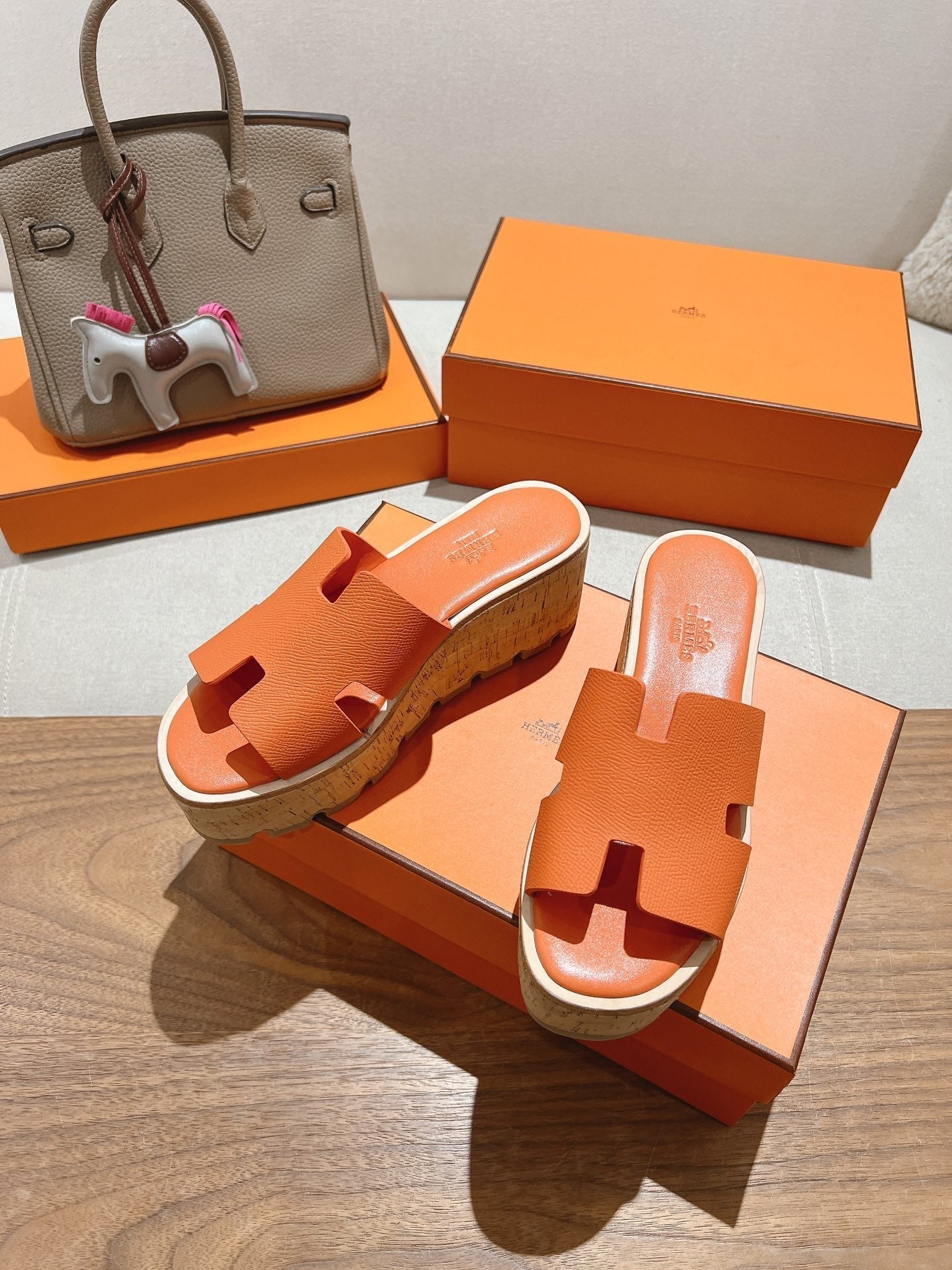 HM 25S HIGH WEDGE SANDALS IN ORANGE LAMBSKIN STYLE 4 - 35