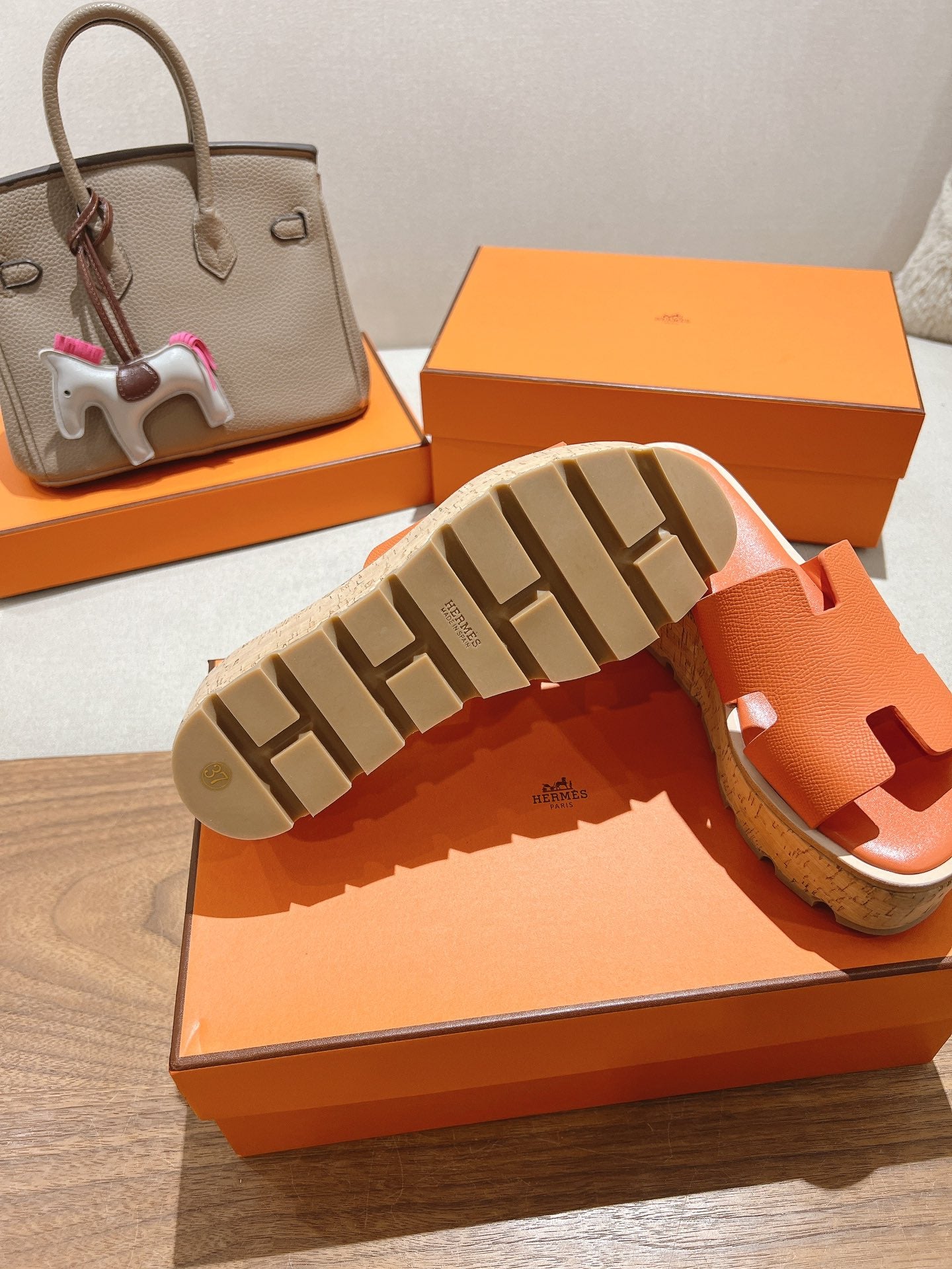 HM 25S HIGH WEDGE SANDALS IN ORANGE LAMBSKIN STYLE 4 - 35