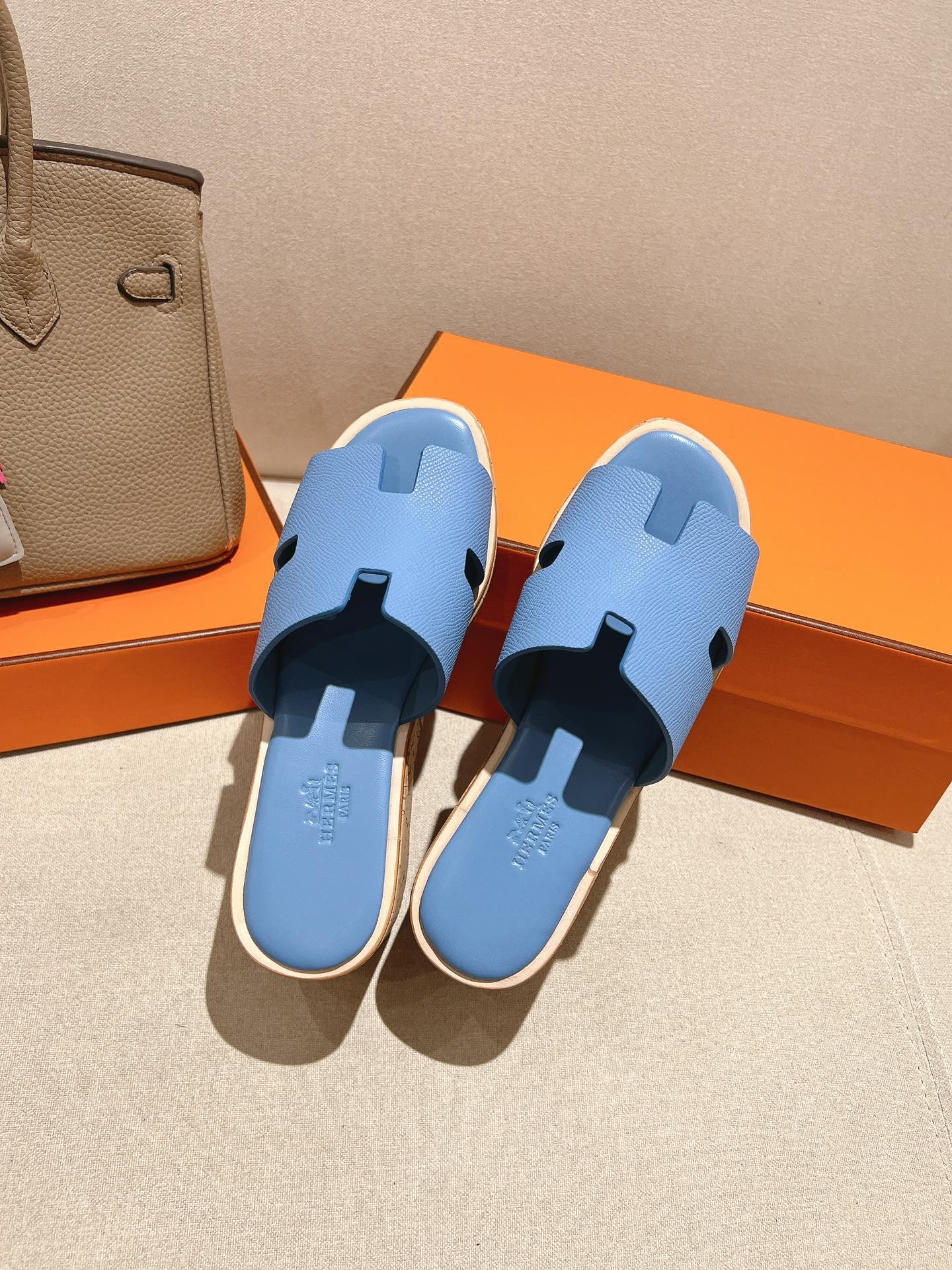 HM 25S HIGH WEDGE SANDALS IN BLUE LAMBSKIN STYLE 3 - 35
