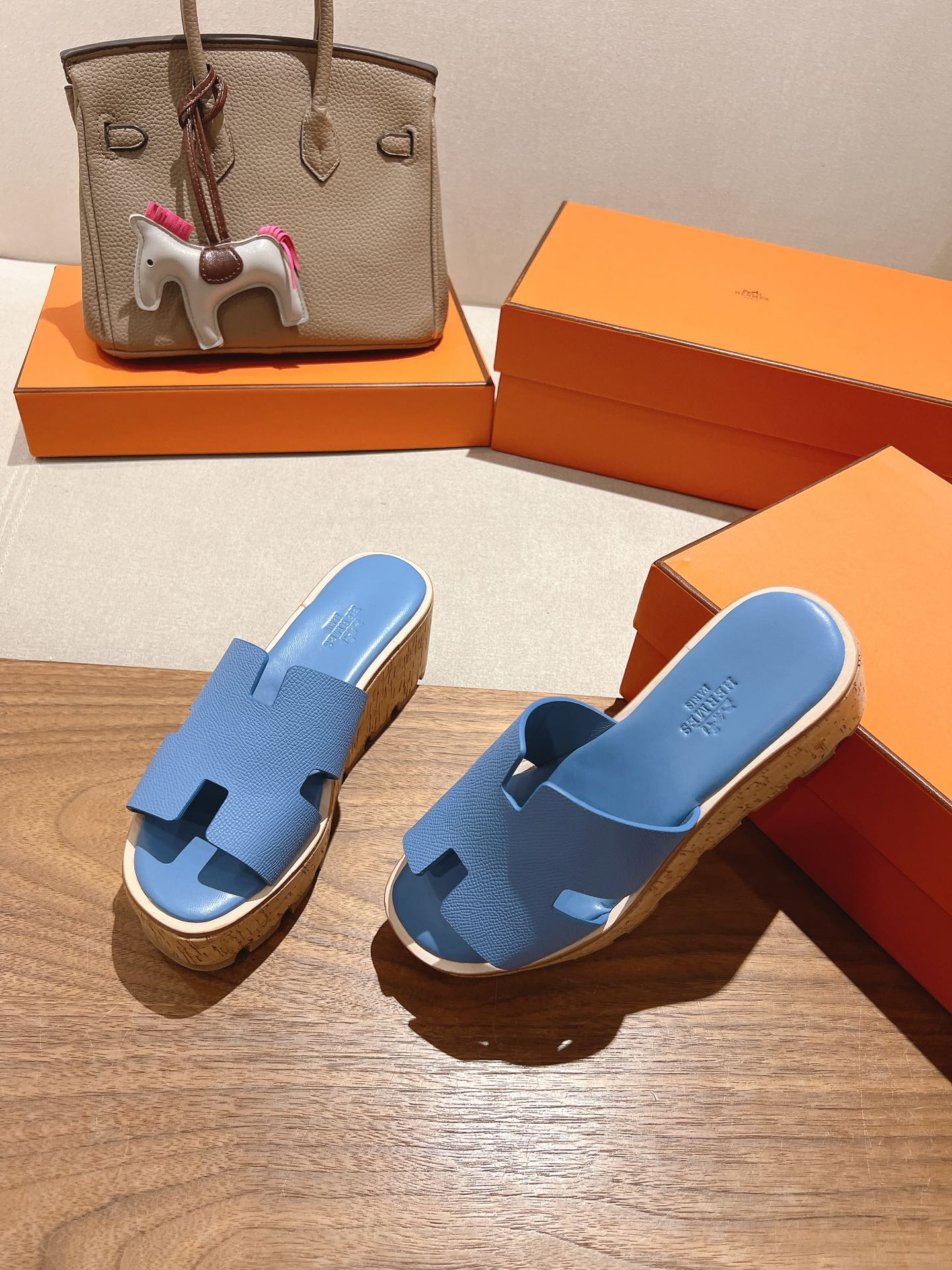 HM 25S HIGH WEDGE SANDALS IN BLUE LAMBSKIN STYLE 3 - 35