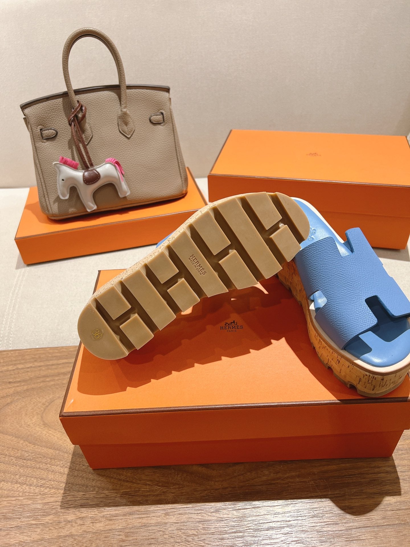 HM 25S HIGH WEDGE SANDALS IN BLUE LAMBSKIN STYLE 3 - 35