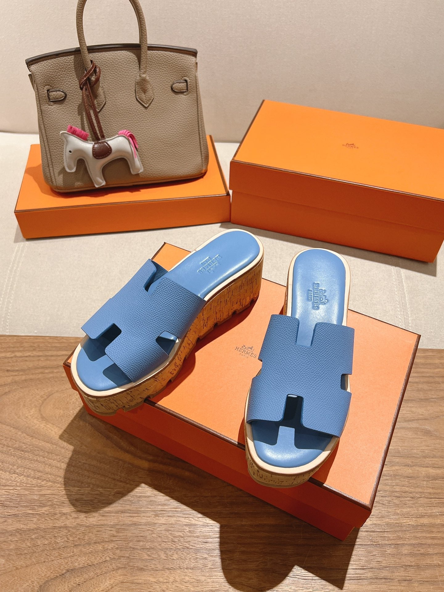 HM 25S HIGH WEDGE SANDALS IN BLUE LAMBSKIN STYLE 3 - 35