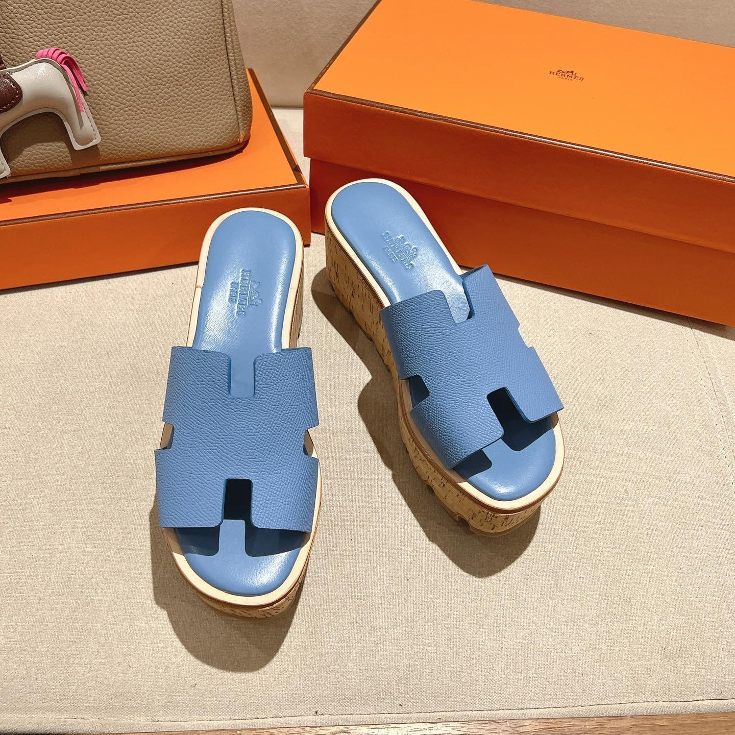 HM 25S HIGH WEDGE SANDALS IN BLUE LAMBSKIN STYLE 3 - 35