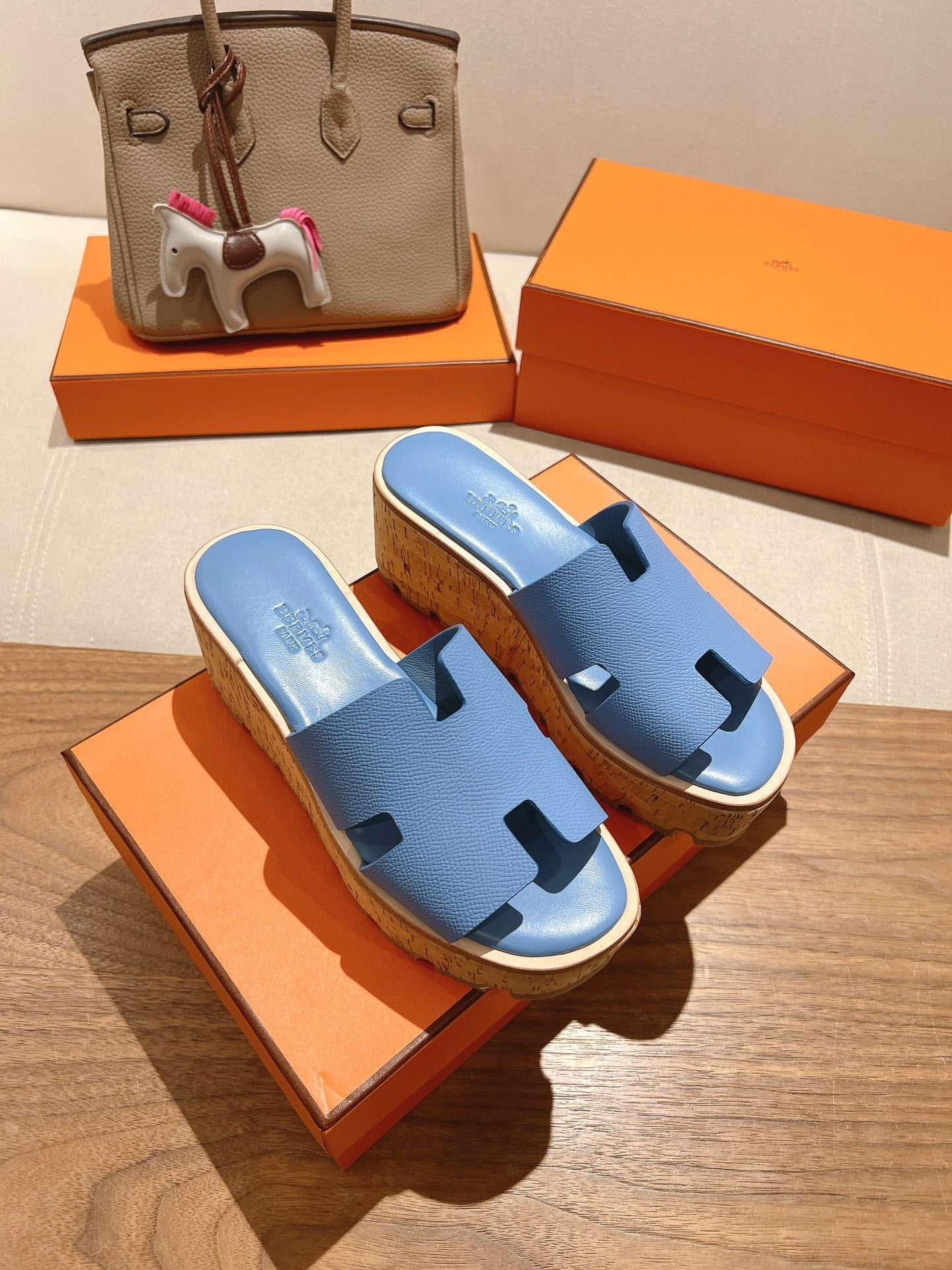 HM 25S HIGH WEDGE SANDALS IN BLUE LAMBSKIN STYLE 3 - 35