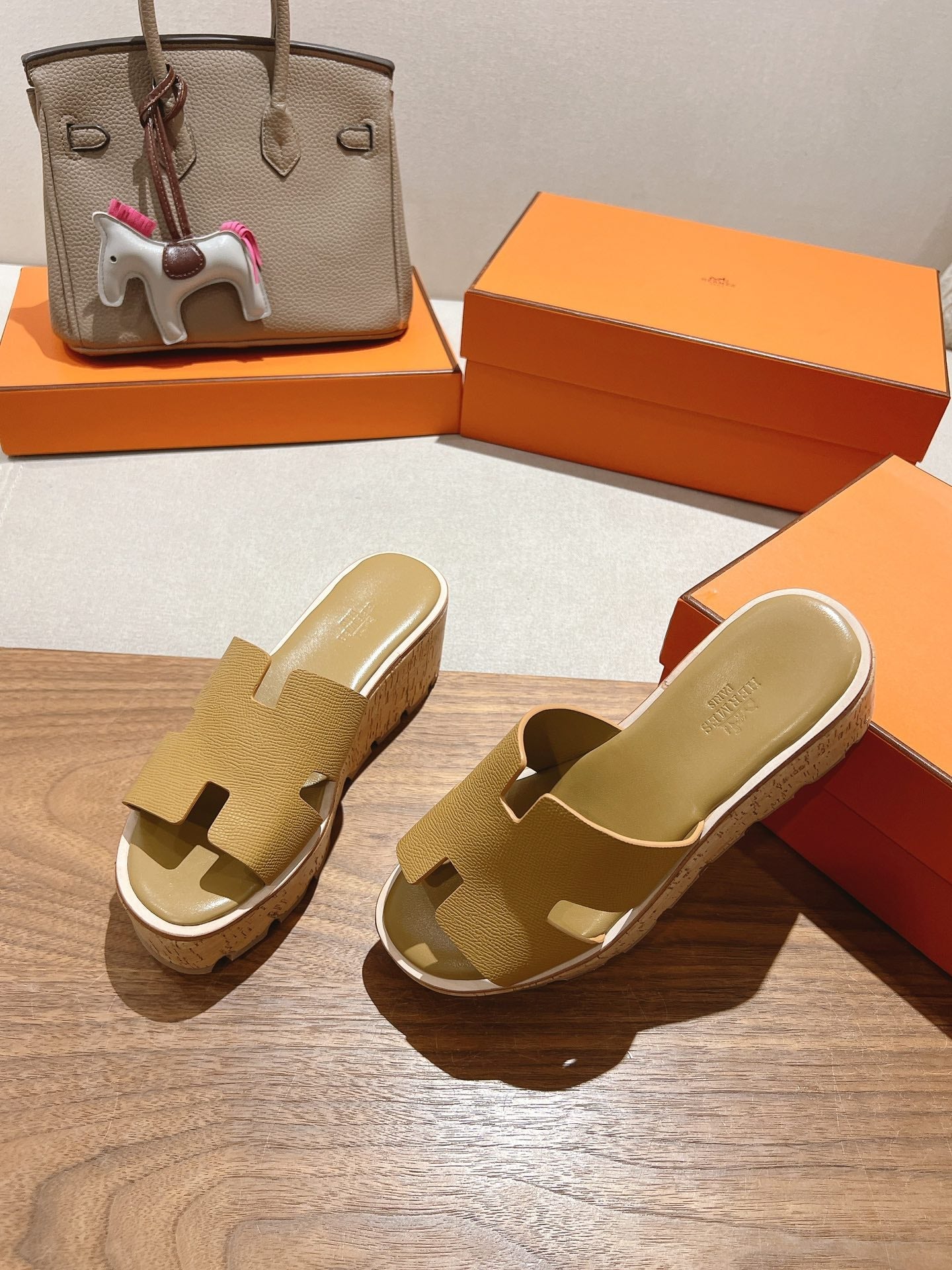 HM 25S HIGH WEDGE SANDALS IN LIGHT BROWN LAMBSKIN STYLE 2 - 35
