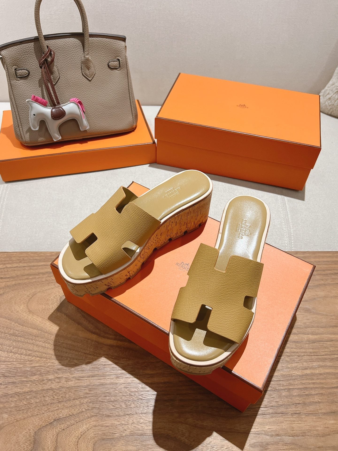 HM 25S HIGH WEDGE SANDALS IN LIGHT BROWN LAMBSKIN STYLE 2 - 35