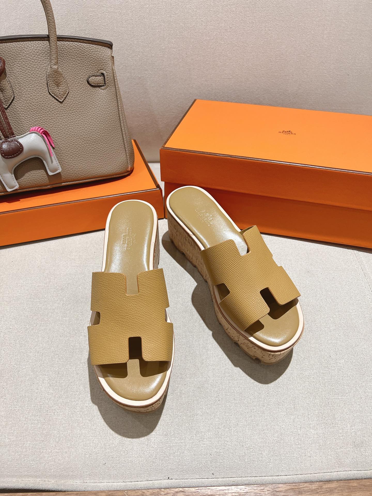 HM 25S HIGH WEDGE SANDALS IN LIGHT BROWN LAMBSKIN STYLE 2 - 35