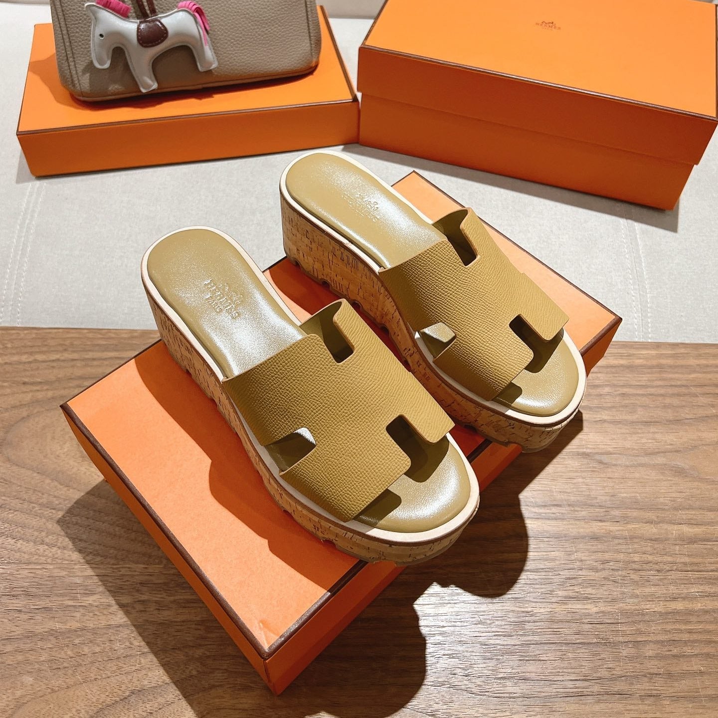 HM 25S HIGH WEDGE SANDALS IN LIGHT BROWN LAMBSKIN STYLE 2 - 35