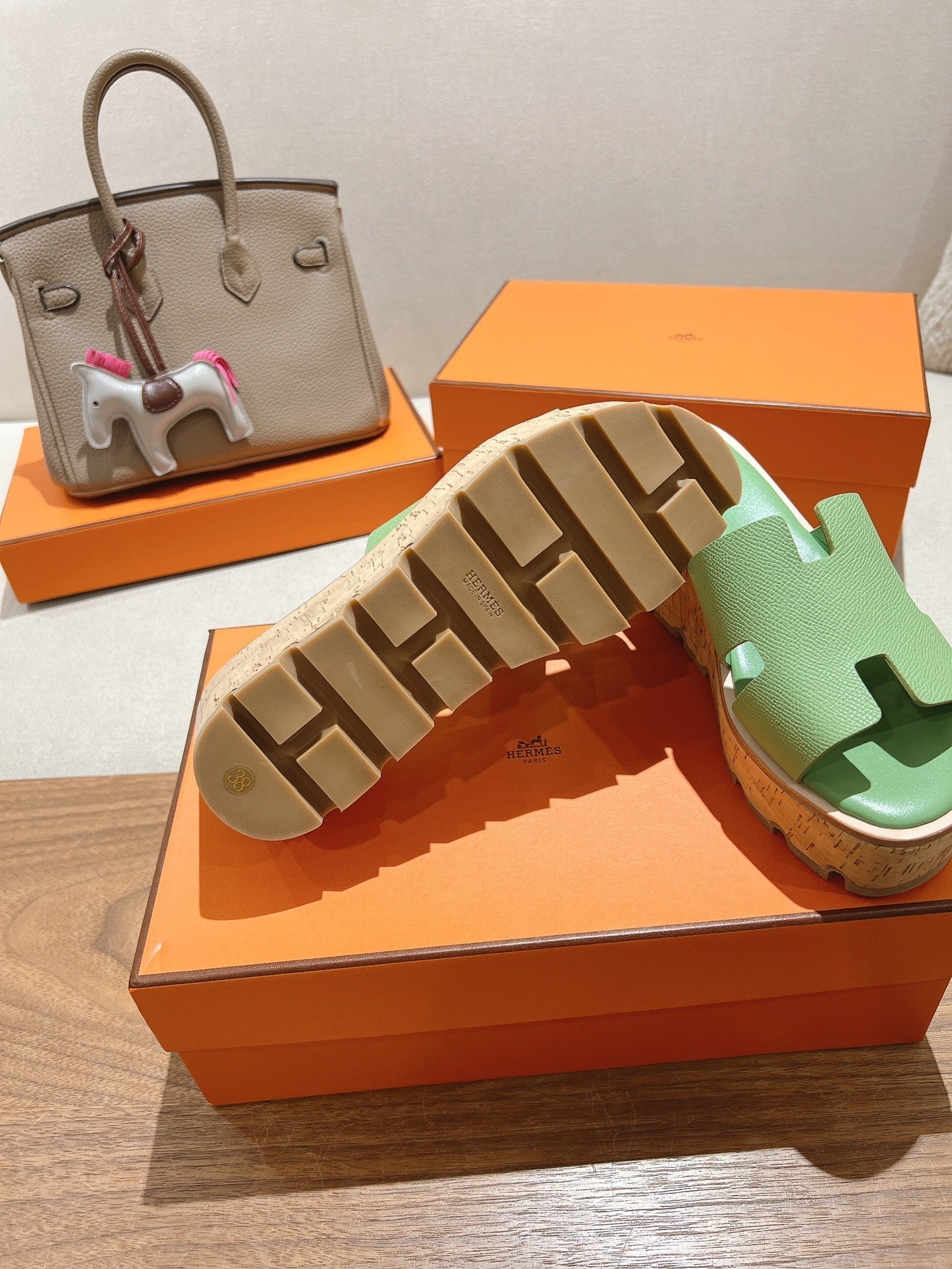 HM 25S HIGH WEDGE SANDALS IN LIGHT GREEN LAMBSKIN STYLE 1 - 35