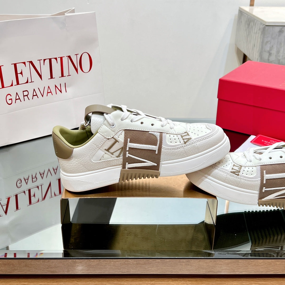 VALENTINO 25S GARAVANI VL7N SNEAKERS IN WHITE MIX BROWN LAMBSKIN - 35