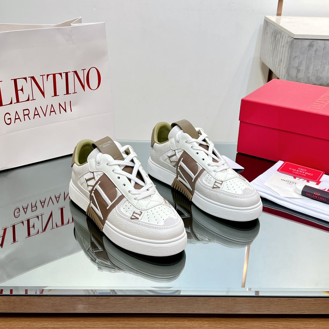 VALENTINO 25S GARAVANI VL7N SNEAKERS IN WHITE MIX BROWN LAMBSKIN - 35