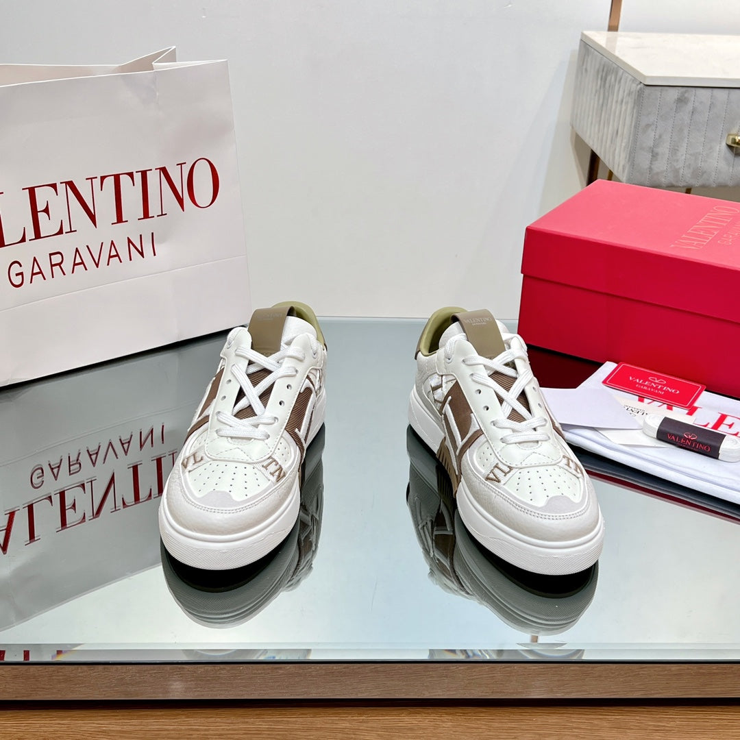 VALENTINO 25S GARAVANI VL7N SNEAKERS IN WHITE MIX BROWN LAMBSKIN - 35
