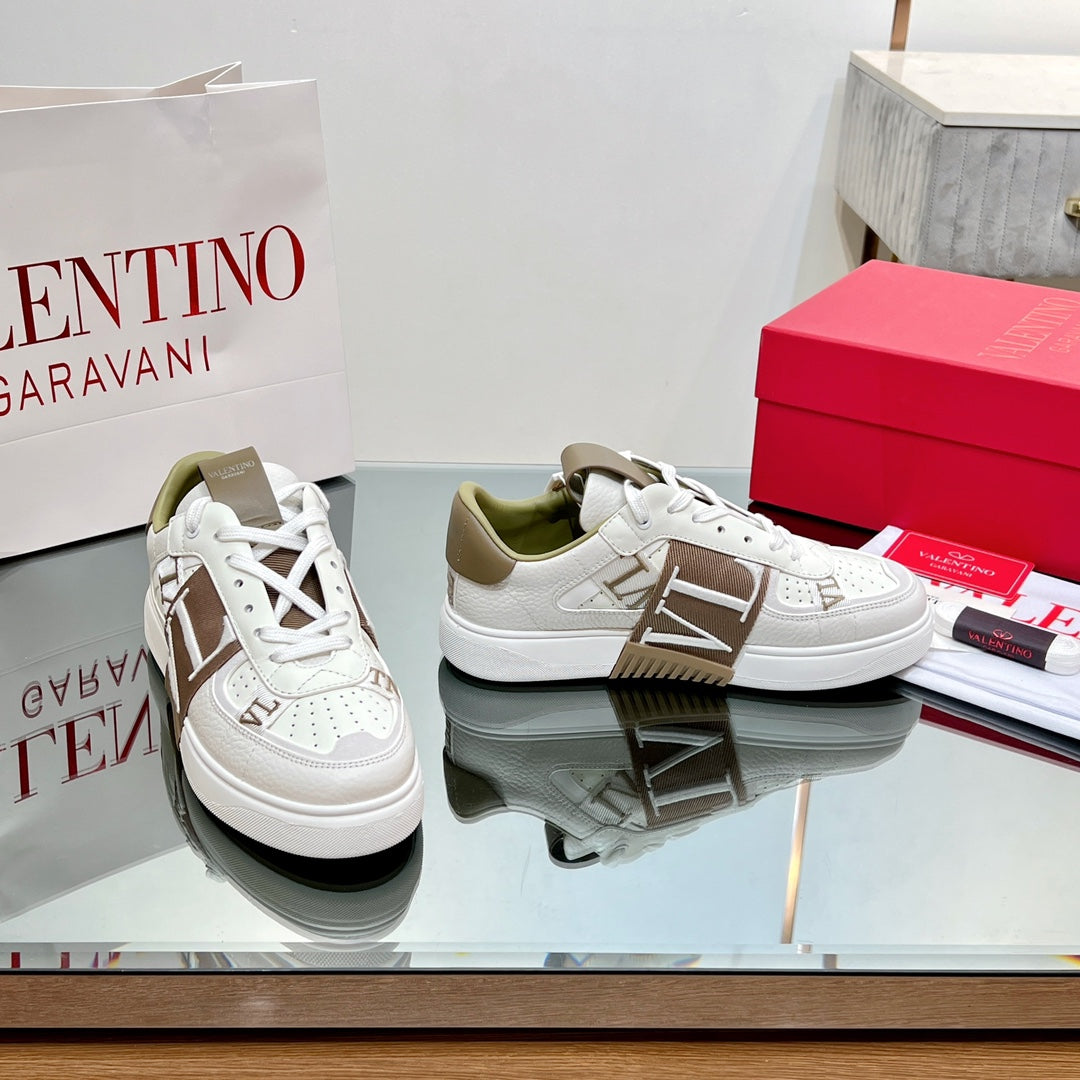 VALENTINO 25S GARAVANI VL7N SNEAKERS IN WHITE MIX BROWN LAMBSKIN - 35