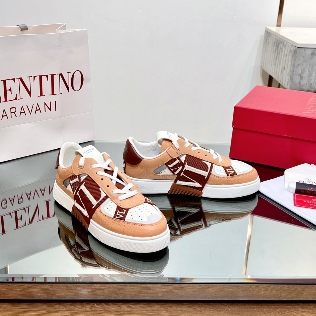 VALENTINO 25S GARAVANI VL7N SNEAKERS IN WHITE MIX LIGHT ORANGE LAMBSKIN - 35