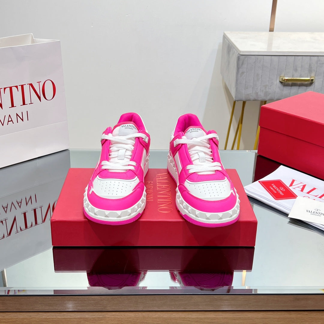 VALENTINO 25S GARAVANI FREEDOTS SNEAKERS IN WHITE MIX PINK LAMBSKIN - 35