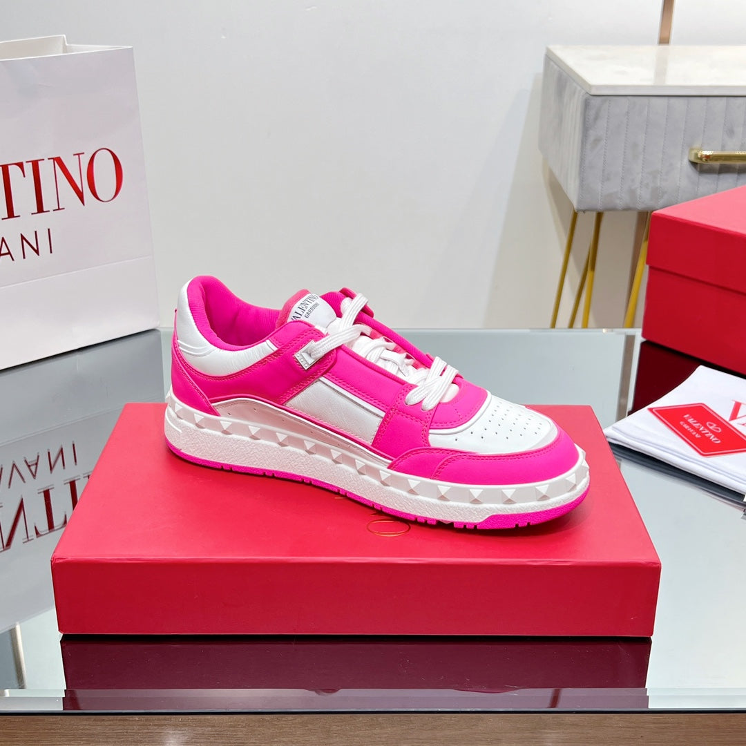 VALENTINO 25S GARAVANI FREEDOTS SNEAKERS IN WHITE MIX PINK LAMBSKIN - 35