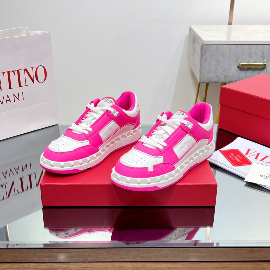 VALENTINO 25S GARAVANI FREEDOTS SNEAKERS IN WHITE MIX PINK LAMBSKIN - 35