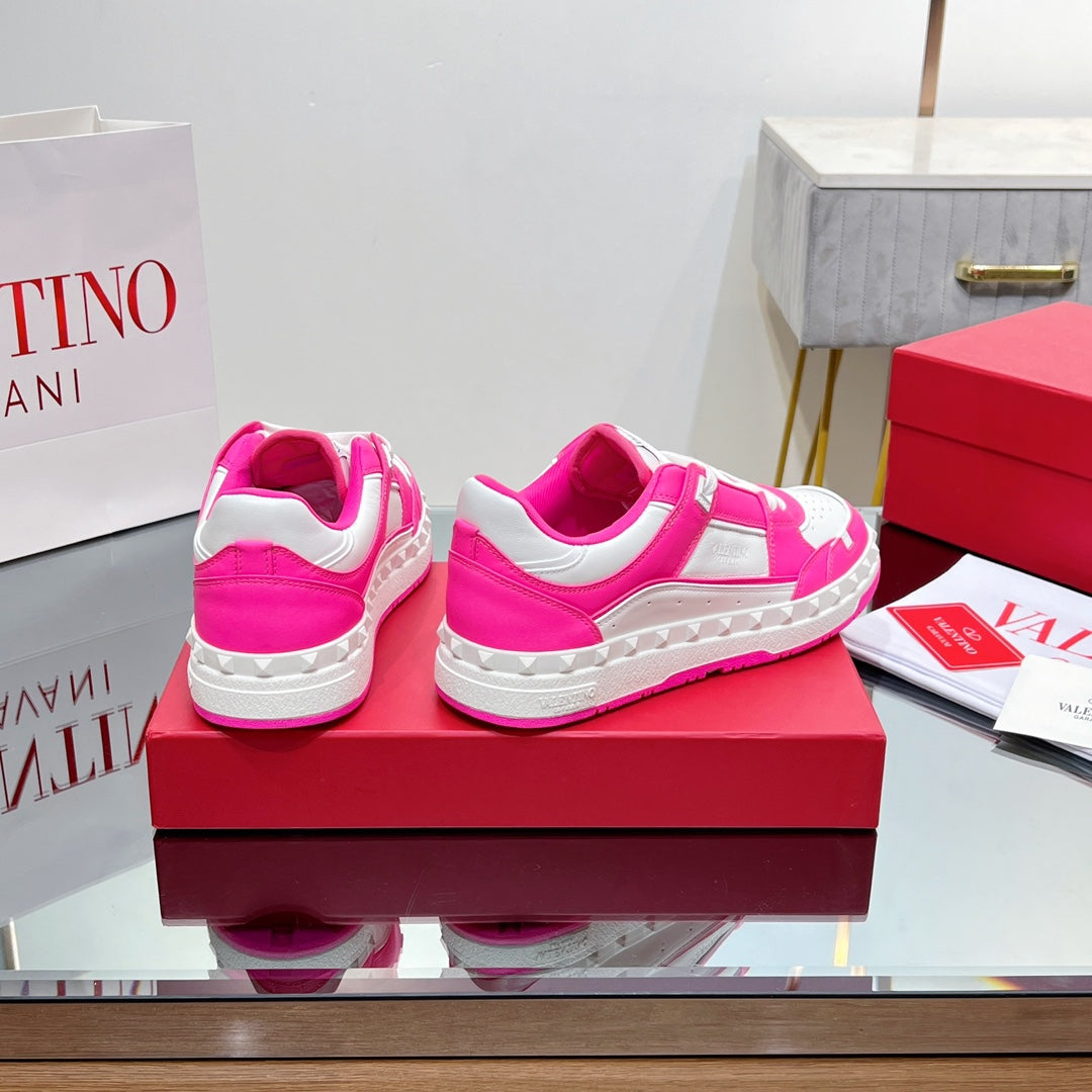 VALENTINO 25S GARAVANI FREEDOTS SNEAKERS IN WHITE MIX PINK LAMBSKIN - 35