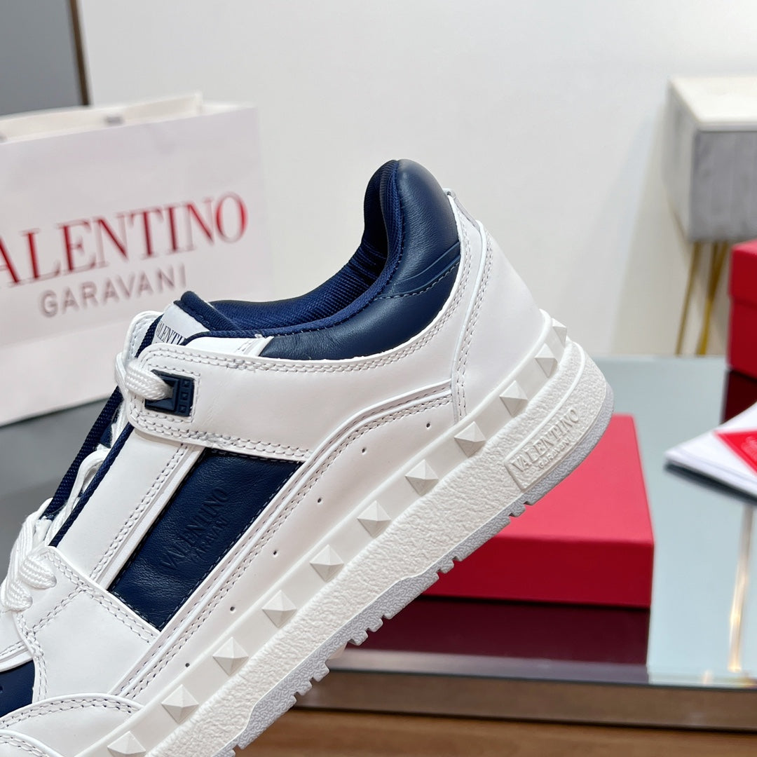 VALENTINO 25S GARAVANI FREEDOTS SNEAKERS IN WHITE MIX DARK NAVY BLUE LAMBSKIN - 35