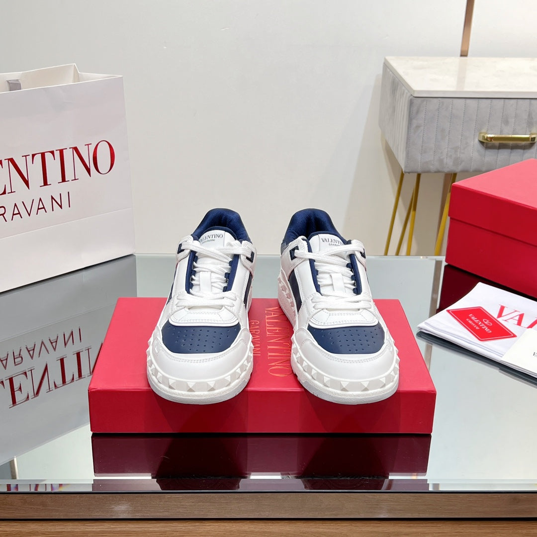 VALENTINO 25S GARAVANI FREEDOTS SNEAKERS IN WHITE MIX DARK NAVY BLUE LAMBSKIN - 35