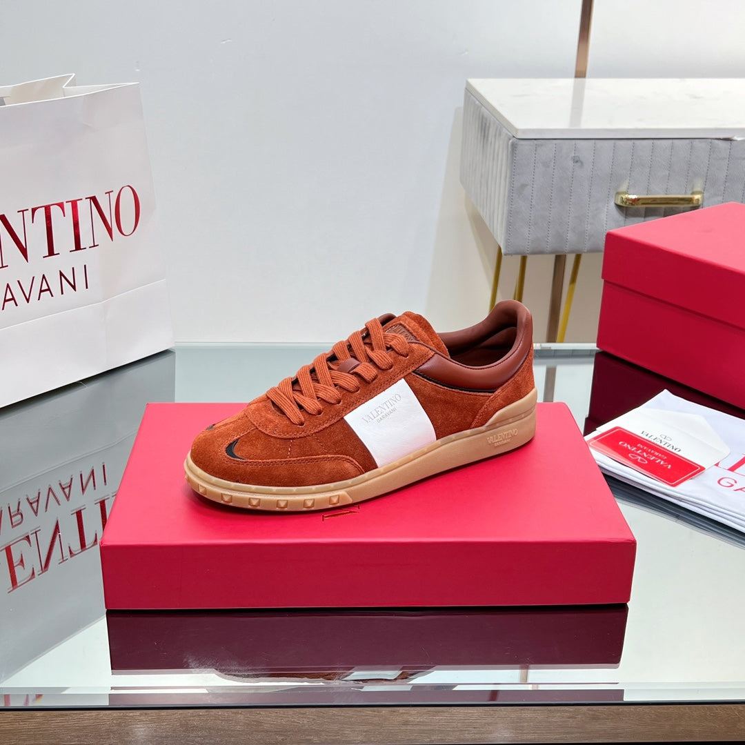 VALENTINO 25S UPVILLAGE SNEAKERS IN WHITE MIX DARK ORANGE SUEDE - 35