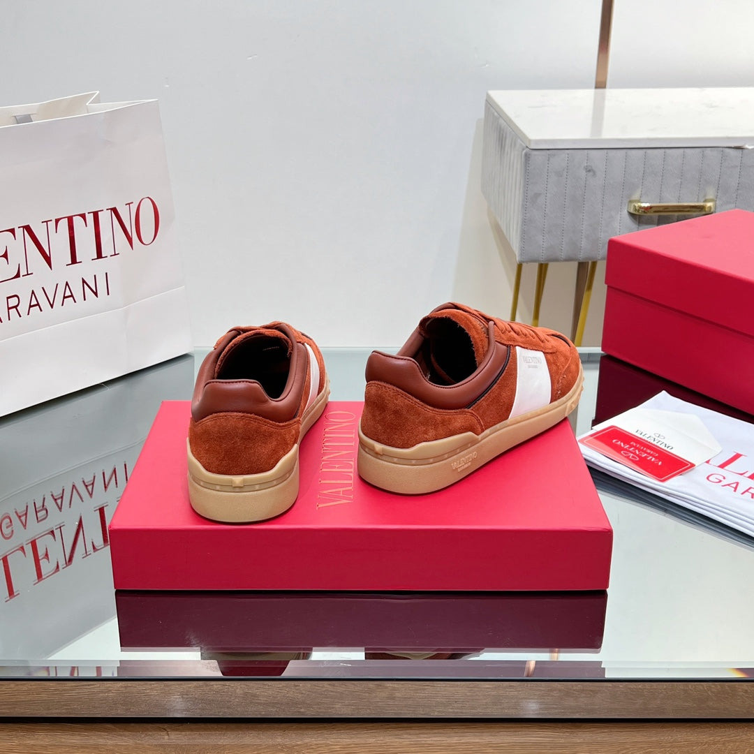 VALENTINO 25S UPVILLAGE SNEAKERS IN WHITE MIX DARK ORANGE SUEDE - 35