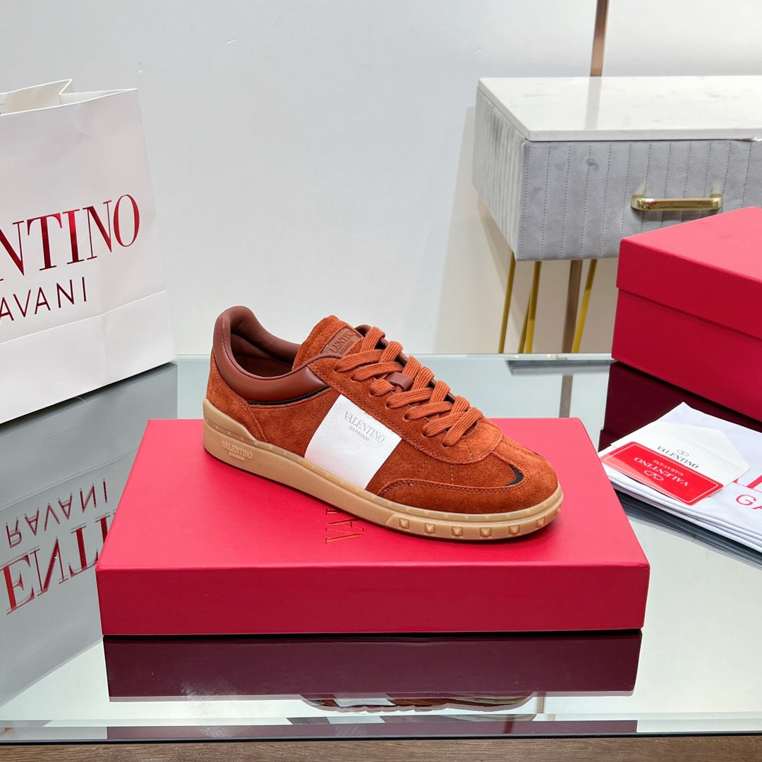 VALENTINO 25S UPVILLAGE SNEAKERS IN WHITE MIX DARK ORANGE SUEDE - 35
