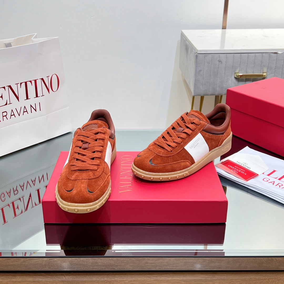 VALENTINO 25S UPVILLAGE SNEAKERS IN WHITE MIX DARK ORANGE SUEDE - 35