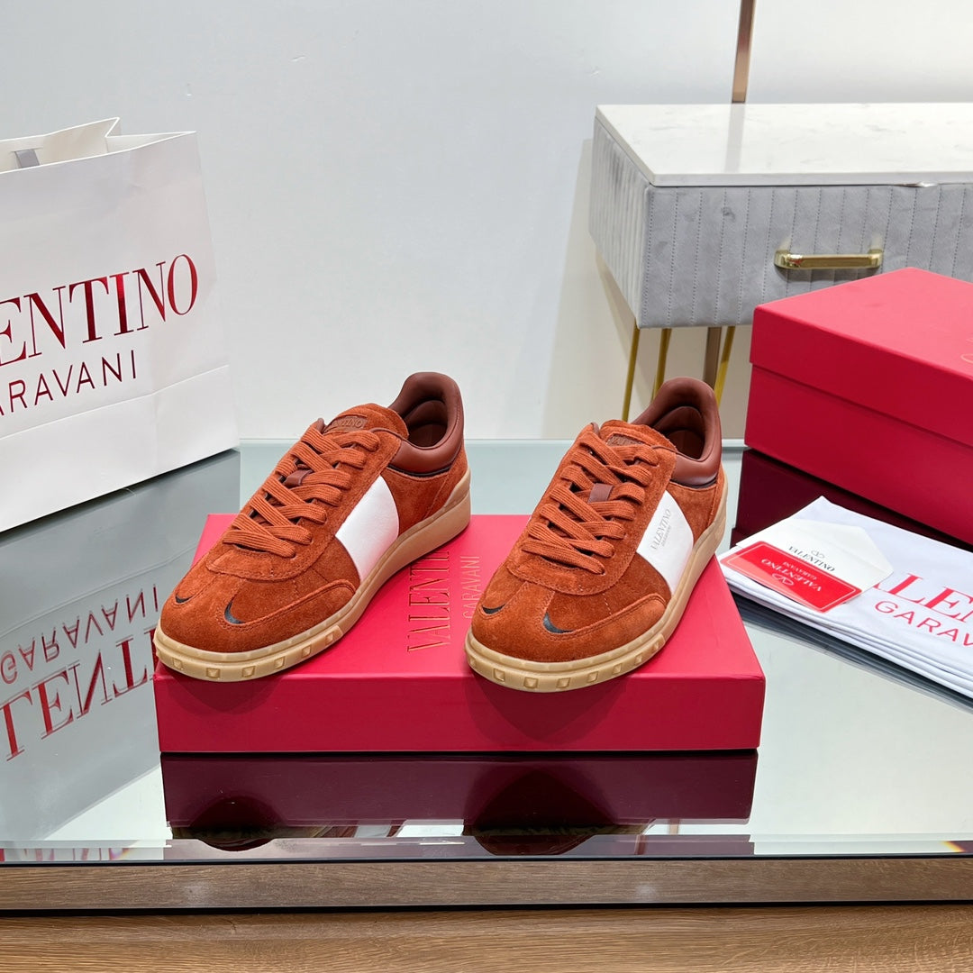 VALENTINO 25S UPVILLAGE SNEAKERS IN WHITE MIX DARK ORANGE SUEDE - 35