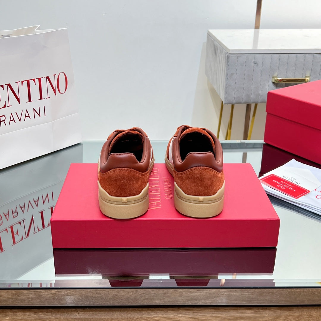 VALENTINO 25S UPVILLAGE SNEAKERS IN WHITE MIX DARK ORANGE SUEDE - 35