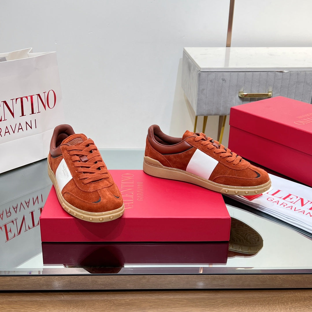 VALENTINO 25S UPVILLAGE SNEAKERS IN WHITE MIX DARK ORANGE SUEDE - 35