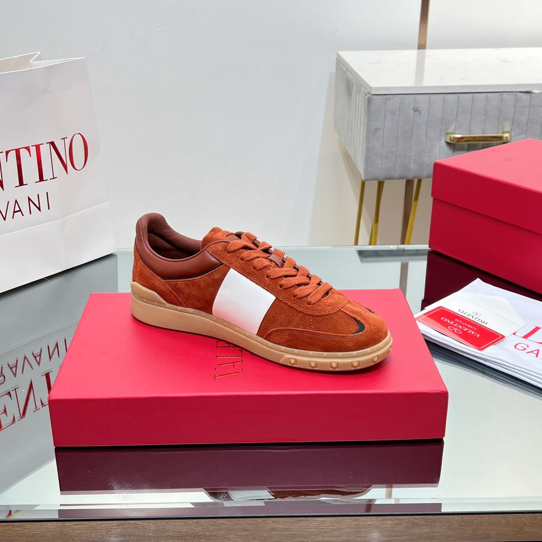 VALENTINO 25S UPVILLAGE SNEAKERS IN WHITE MIX DARK ORANGE SUEDE - 35
