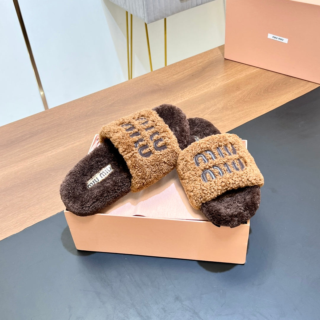 WOOL SLIPPER PEANUT AND CHOCOLATE - 35