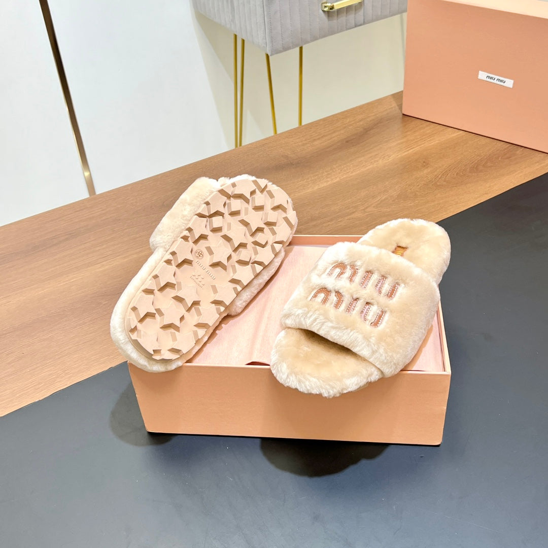 FUR SLIPPER BEIGE - 35