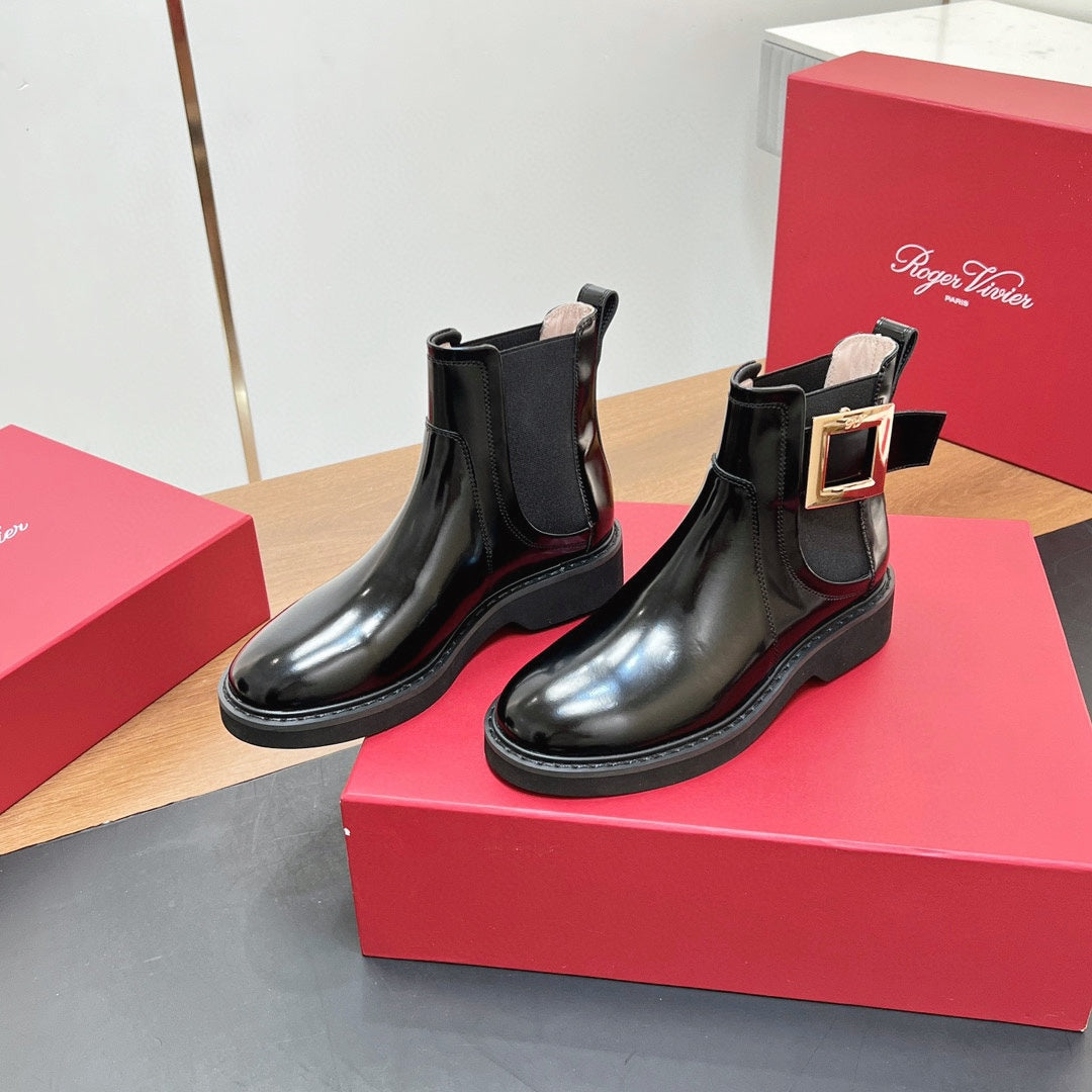 RANGERS CHELSEA BOOTS IN BLACK SHINY CALFSKIN GOLD BUCKLE - 35