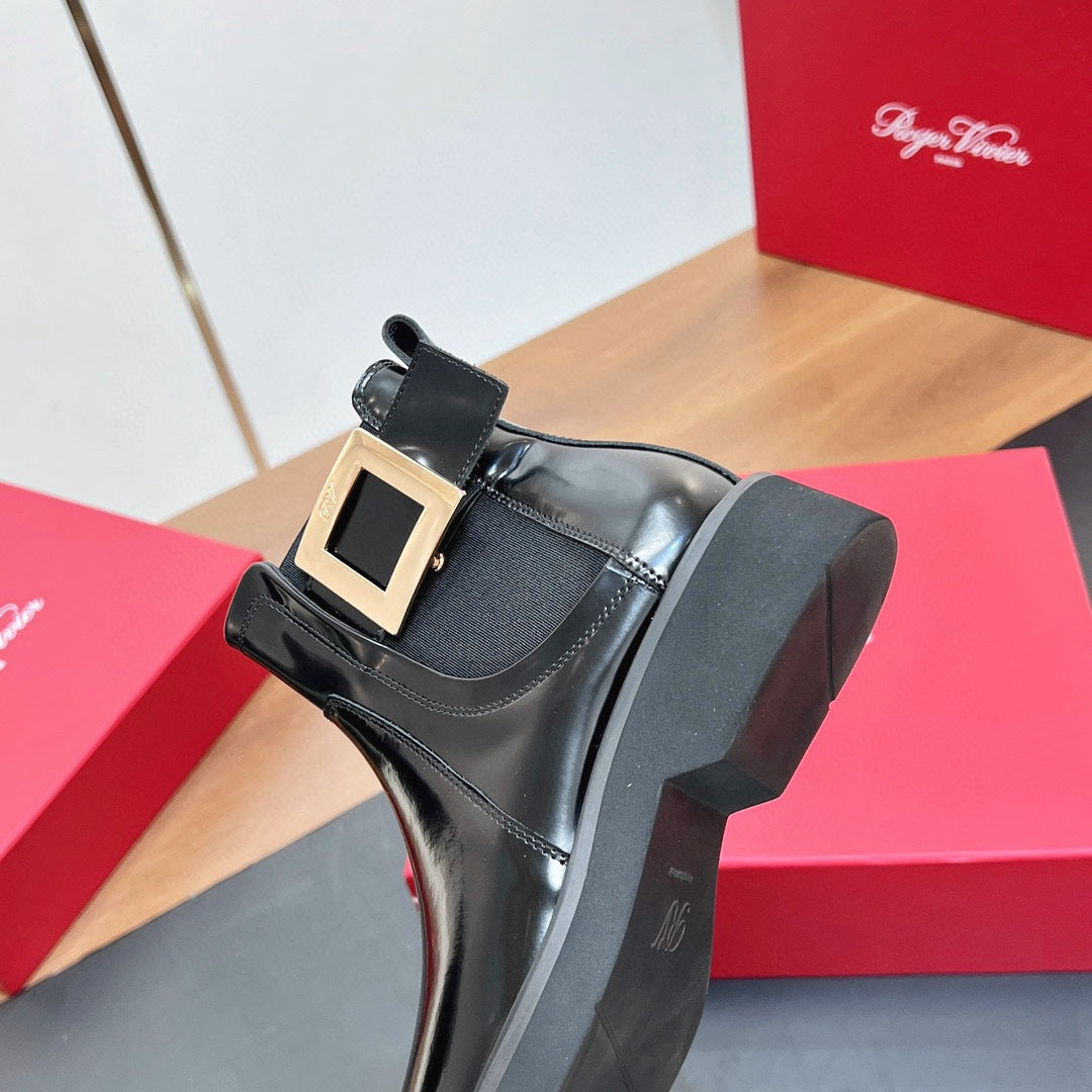 RANGERS CHELSEA BOOTS IN BLACK SHINY CALFSKIN GOLD BUCKLE - 35