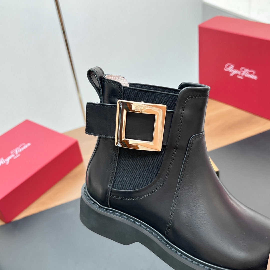 RANGERS CHELSEA BOOTS IN BLACK SMOOTH CALFSKIN GOLD BUCKLE - 35