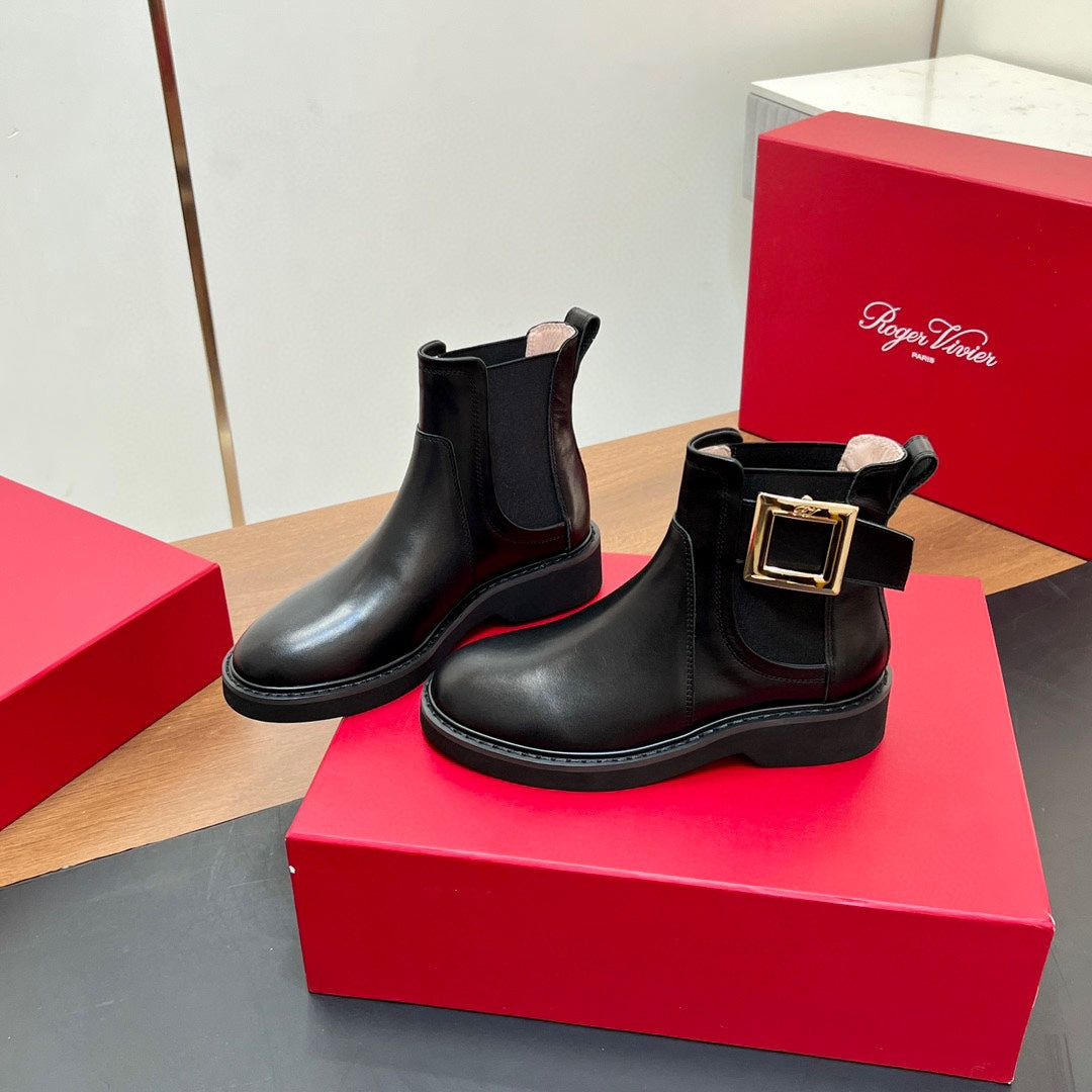 RANGERS CHELSEA BOOTS IN BLACK SMOOTH CALFSKIN GOLD BUCKLE - 35