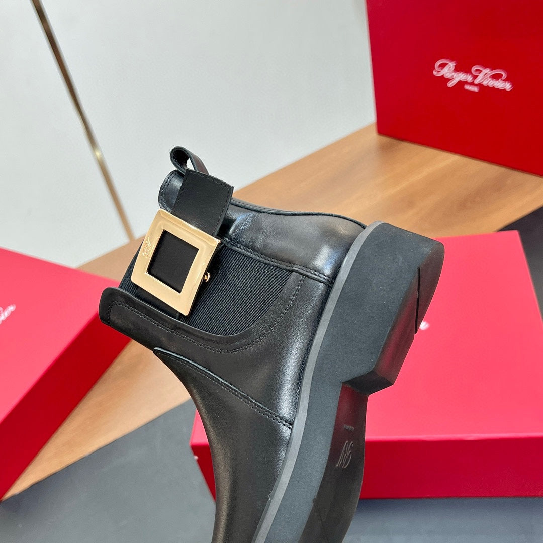 RANGERS CHELSEA BOOTS IN BLACK SMOOTH CALFSKIN GOLD BUCKLE - 35