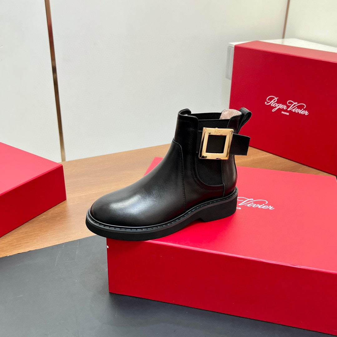 RANGERS CHELSEA BOOTS IN BLACK SMOOTH CALFSKIN GOLD BUCKLE - 35