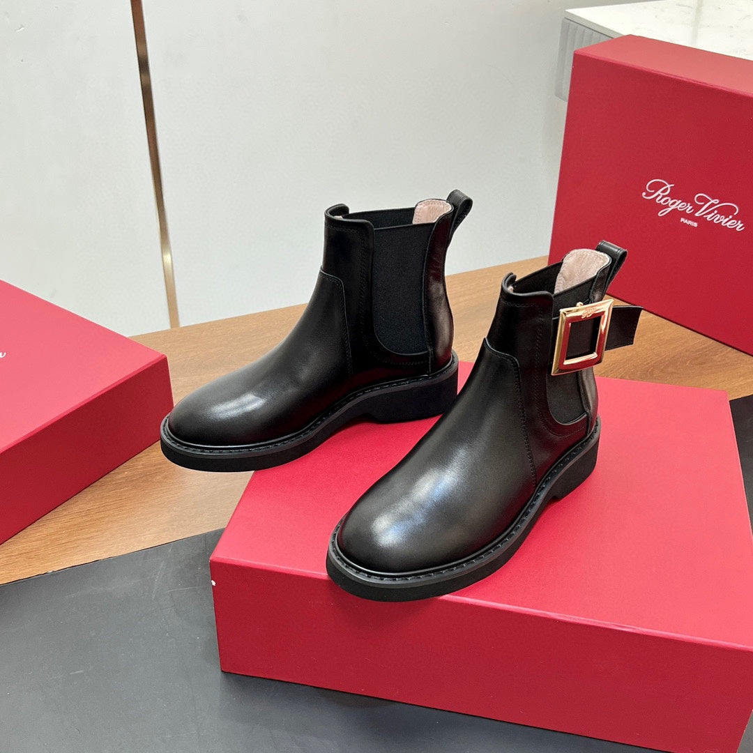 RANGERS CHELSEA BOOTS IN BLACK SMOOTH CALFSKIN GOLD BUCKLE - 35