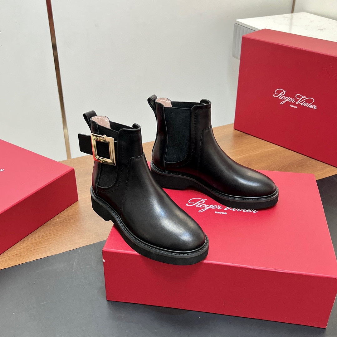 RANGERS CHELSEA BOOTS IN BLACK SMOOTH CALFSKIN GOLD BUCKLE - 35