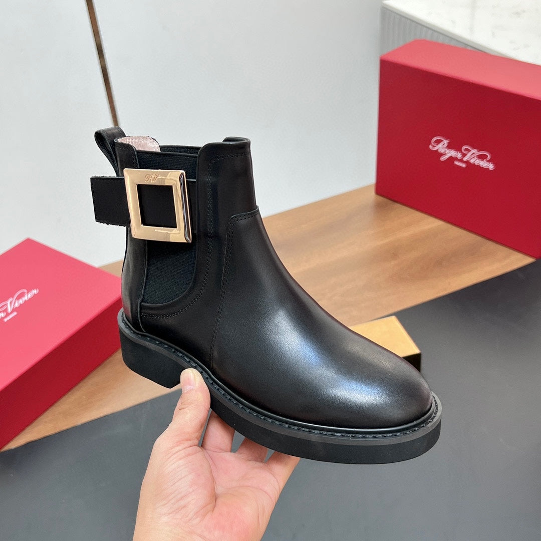 RANGERS CHELSEA BOOTS IN BLACK SMOOTH CALFSKIN GOLD BUCKLE - 35