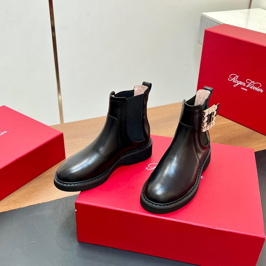 RANGERS CHELSEA BOOTS IN BLACK SMOOTH CALFSKIN CRYSTAL BUCKLE - 35