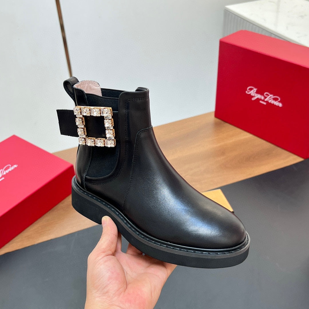 RANGERS CHELSEA BOOTS IN BLACK SMOOTH CALFSKIN CRYSTAL BUCKLE - 35