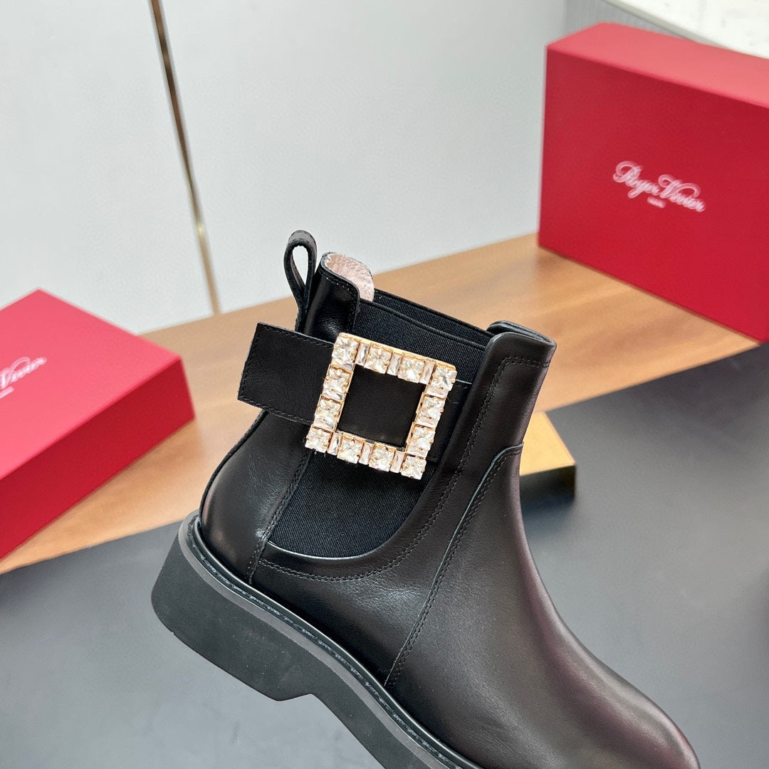RANGERS CHELSEA BOOTS IN BLACK SMOOTH CALFSKIN CRYSTAL BUCKLE - 35
