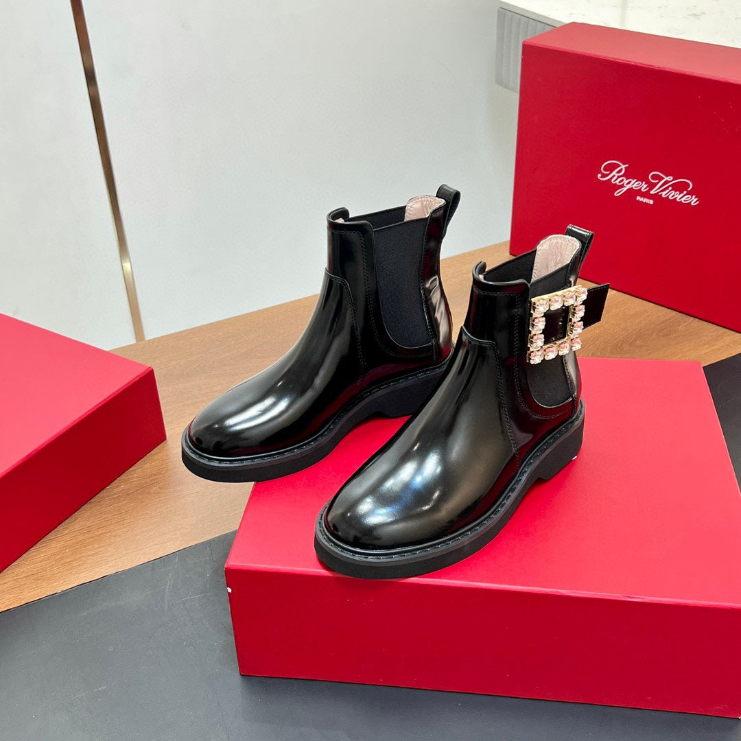 RANGERS CHELSEA BOOTS IN BLACK SHINY CALFSKIN CRYSTAL BUCKLE - 35