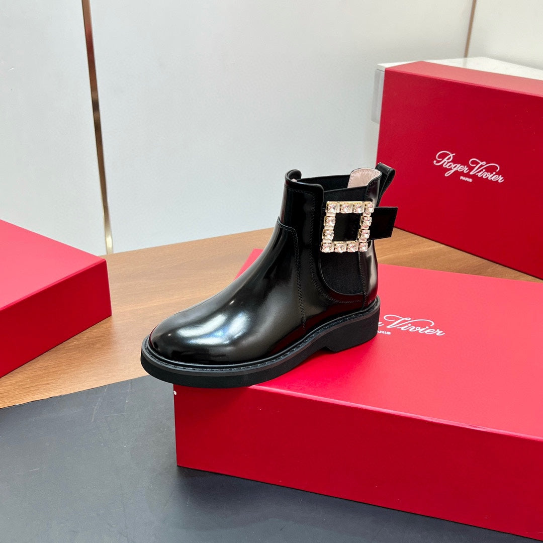 RANGERS CHELSEA BOOTS IN BLACK SHINY CALFSKIN CRYSTAL BUCKLE - 35