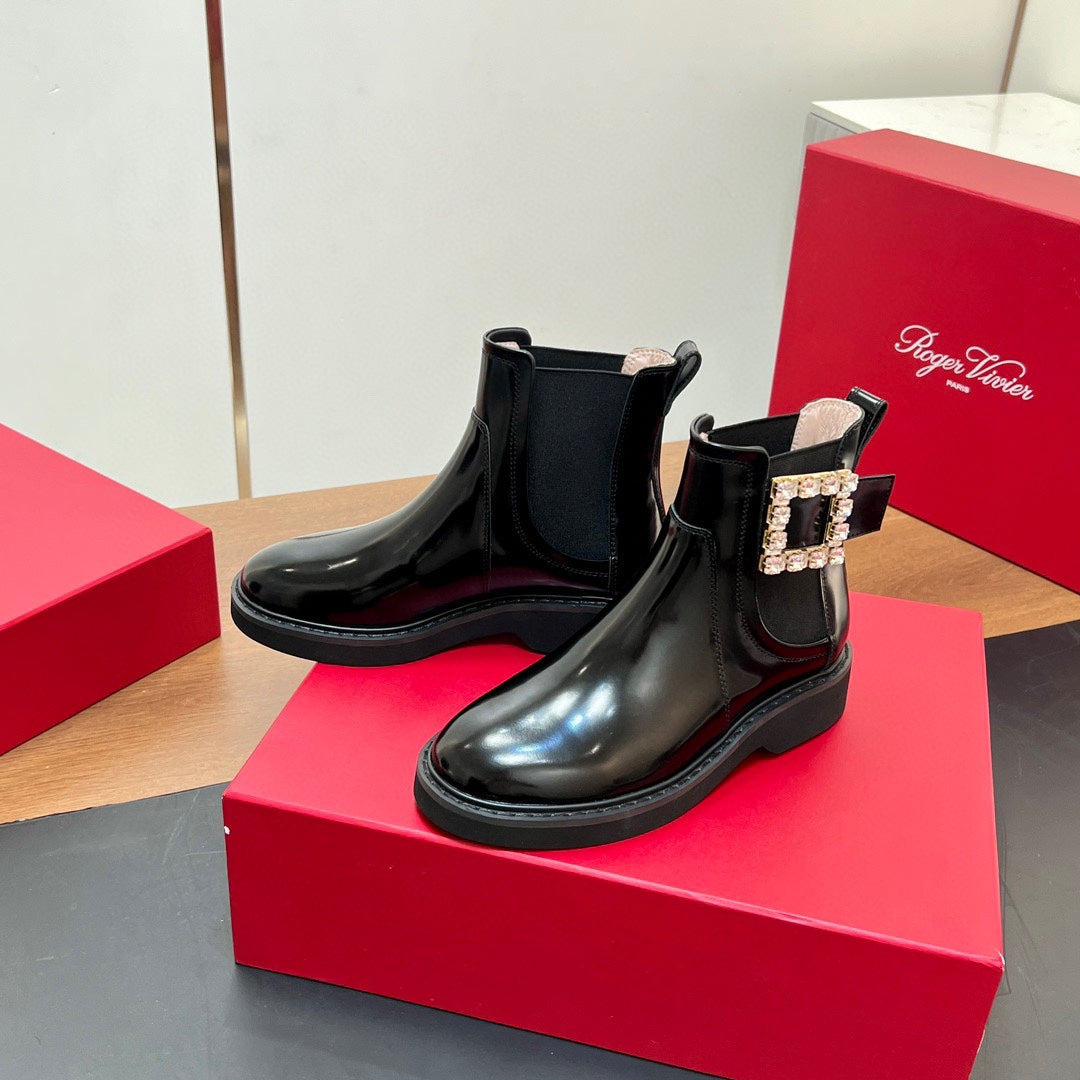 RANGERS CHELSEA BOOTS IN BLACK SHINY CALFSKIN CRYSTAL BUCKLE - 35